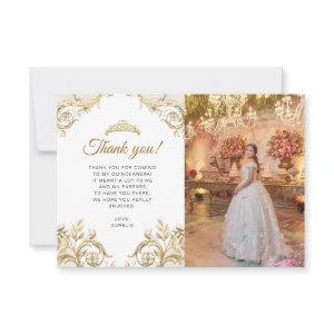 BUDGET Elegant White Gold Photo Quinceañera Note Card