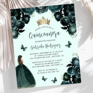 Budget Emerald Green Floral Quinceañera Invite