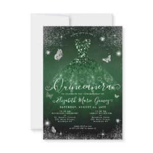 Budget Emerald Green Glam Glitter Gown Quinceanera Note Card