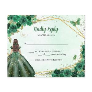 Budget Emerald Green Gold Floral Princess RSVP