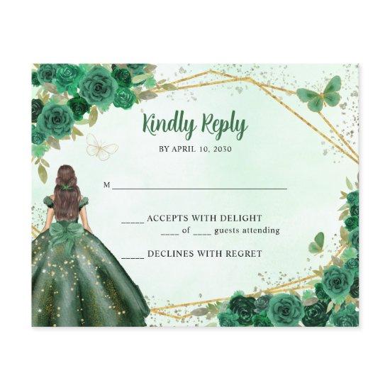 Budget Emerald Green Gold Floral Princess RSVP