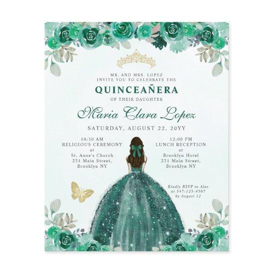 Budget Emerald Green Gold Floral Tiara Quinceañera