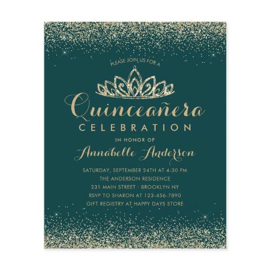 Budget Emerald Green Gold Quinceañera Tiara Invite