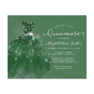 Budget Emerald Green Silver Glitter Quinceanera