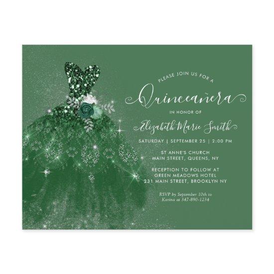 Budget Emerald Green Silver Glitter Quinceanera