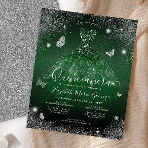 Budget Emerald Green Silver Gown Quinceanera Card