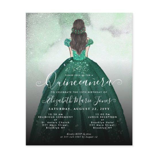 Budget Emerald Green Silver Princess Quinceañera