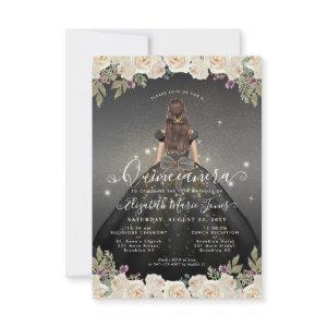 Budget Floral Black Gold Princess Quinceanera Note Card