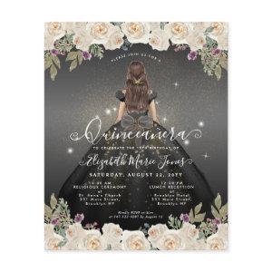 Budget Floral Black Gray Gold Princess Quinceanera