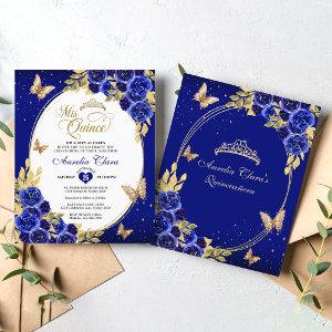 BUDGET Floral Blue Gold Butterfly Quinceanera