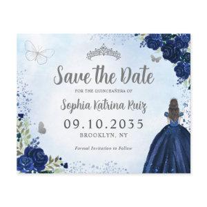 Budget Floral Blue Gray Quinceanera Save the Date