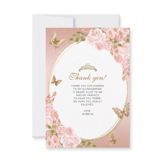 BUDGET Floral Blush Butterfly Quinceanera Photo Note Card