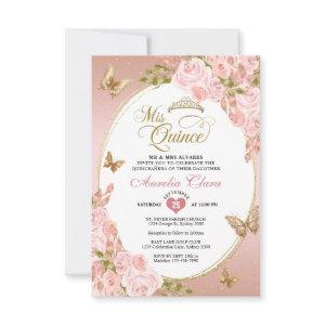 BUDGET Floral Blush Pink Gold Butterfly Mis Quince Note Card