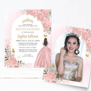 Budget Floral Blush Pink Gold Photo Quinceañera