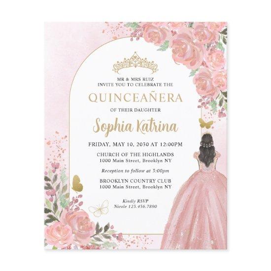 Budget Floral Blush Pink Gold Princess Quinceanera