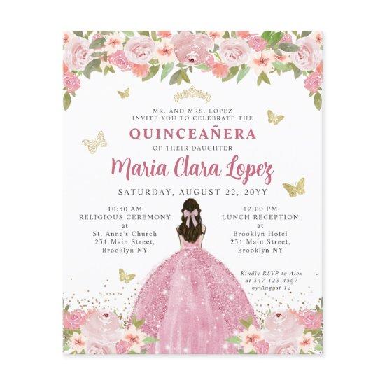 Budget Floral Blush Pink Gold Princess Quinceanera