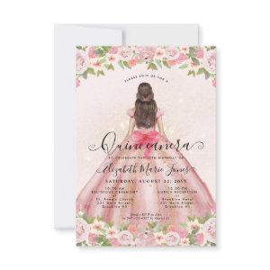 Budget Floral Blush Pink Gold Princess Quinceanera Note Card