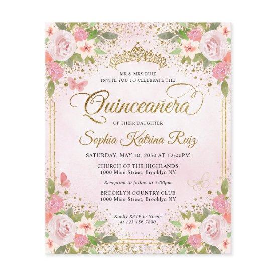 Budget Floral Blush Pink Gold Tiara Quinceañera
