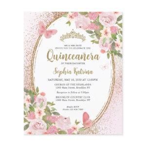 Budget Floral Blush Pink Gold Tiara Quinceañera Flyer