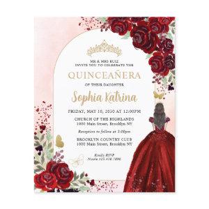 Budget Floral Burgundy Gold Princess Quinceanera