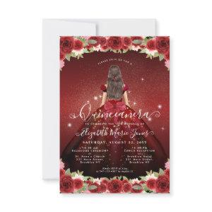 Budget Floral Burgundy Gold Princess Quinceanera Note Card