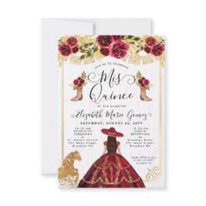 Budget Floral Burgundy Latina Charra Quinceanera Note Card