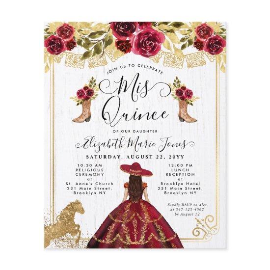 Budget Floral Burgundy Red Gold Charra Quinceanera