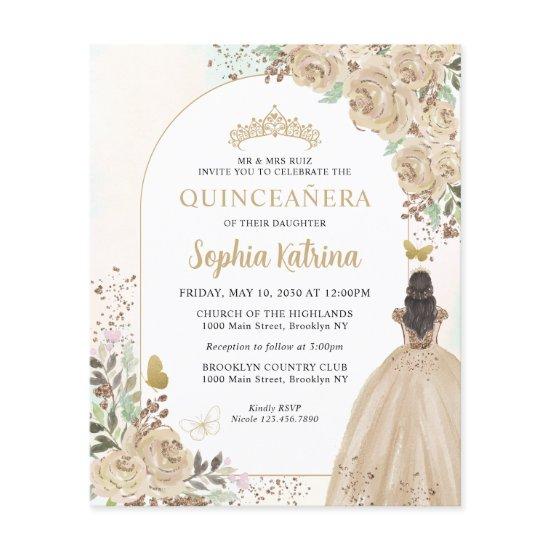 Budget Floral Champagne Gold Princess Quinceanera