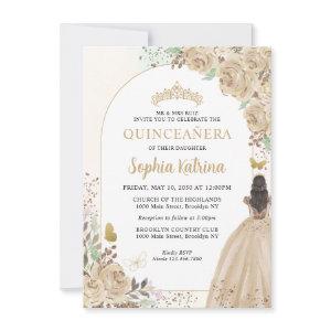 Budget Floral Champagne Gold Princess Quinceanera Note Card