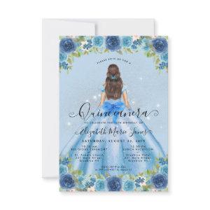 Budget Floral Dusty Blue Glam Princess Quinceanera Note Card