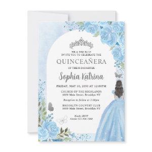 Budget Floral Dusty Blue Gray Princess Quinceanera Note Card