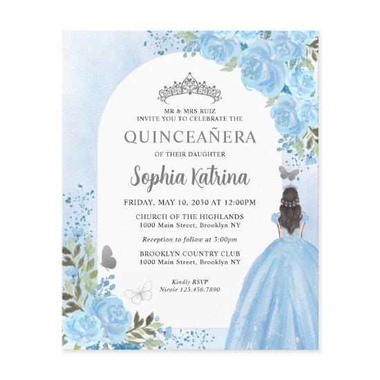 Budget Floral Dusty Blue Princess Quinceanera