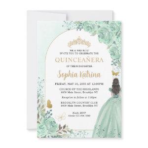 Budget Floral Dusty Green Princess Quinceanera Note Card