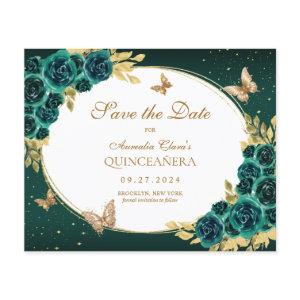 BUDGET Floral Emerald Gold Butterfly Quinceañera