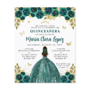 Budget Floral Emerald Gold Princess Quinceanera