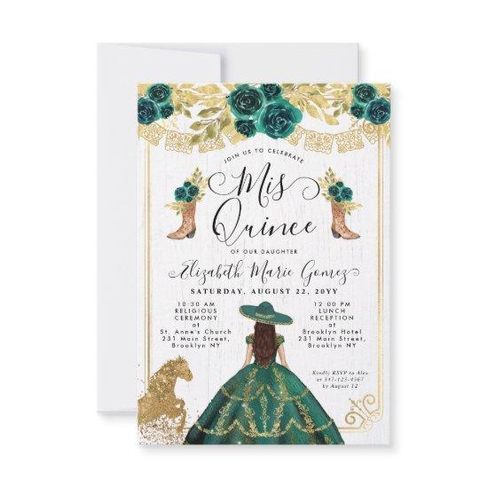 Budget Floral Emerald Green Charra Quinceanera Note Card