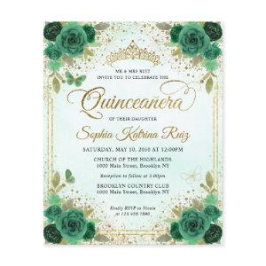 Budget Floral Emerald Green Glam Gold Quinceañera