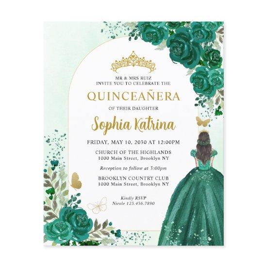 Budget Floral Emerald Green Princess Quinceanera