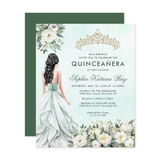 Budget Floral Emerald Green Princess Quinceañera