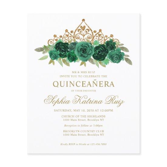 Budget Floral Emerald Green Tiara Quinceañera