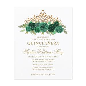 Budget Floral Emerald Green Tiara Quinceañera Flyer