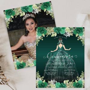 Budget Floral Green Dress Gown Photo Quinceanera