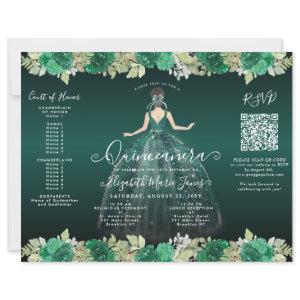 Budget Floral Green Dress Photo Quinceanera Invite