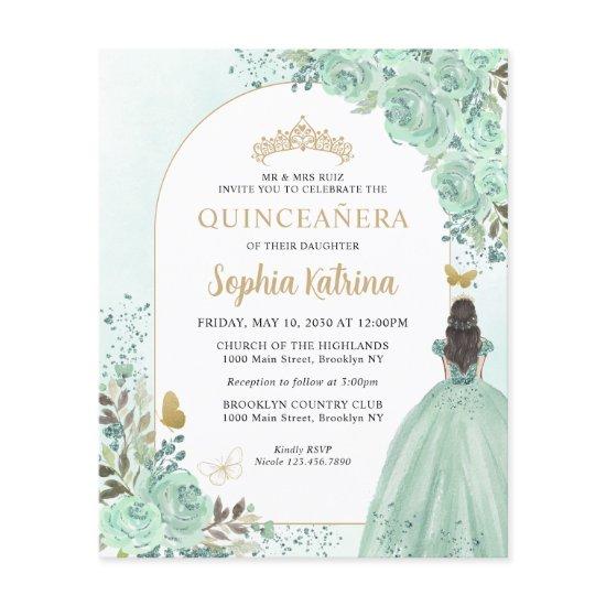 Budget Floral Green Gold Chic Princess Quinceanera