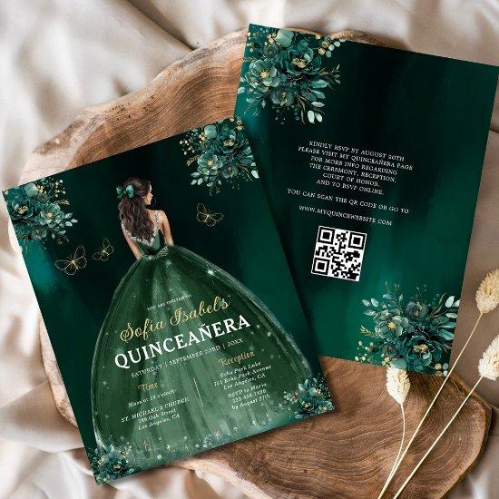 Budget Floral Green Gown Dress QR Code Quinceanera