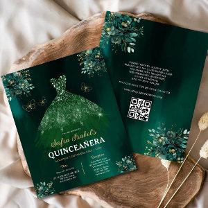Budget Floral Green Gown Dress QR Code Quinceanera