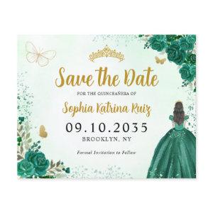 Budget Floral Green Quinceanera Save the Date