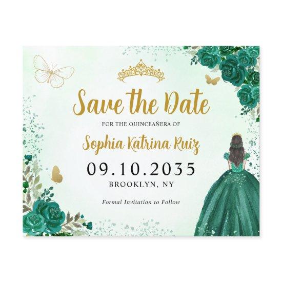 Budget Floral Green Quinceanera Save the Date