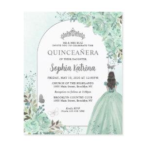 Budget Floral Green Silver Princess Quinceanera