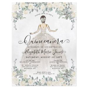 Budget Floral Ivory White Princess Quinceanera
